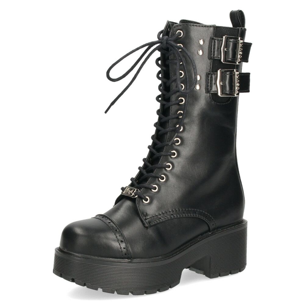 ヨースケ ブーツ 厚底レースアップブーツ 靴 レディース  YOSUKE 6310028 レースアップ サイドファスナー 防滑ソール 幅広 3E ブラック 黒
