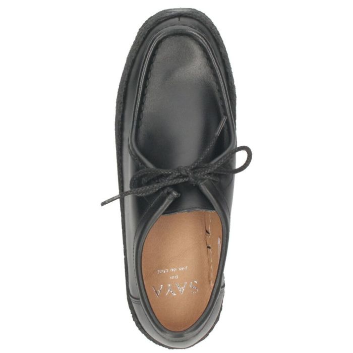 SAYA サヤ レディース チロリアンシューズ 本革 レザー スエード 厚底 クレープソール カジュアル レースアップ ブラック 黒 グレージュ 51277