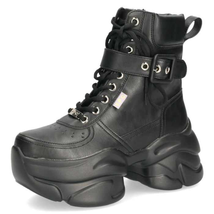 ヨースケ 厚底ハイカットスニーカー レースアップ サイドファスナー 靴 レディース YOSUKE 4450082 幅広 3E ブラック 黒 ブーツ 厚底ブーツ