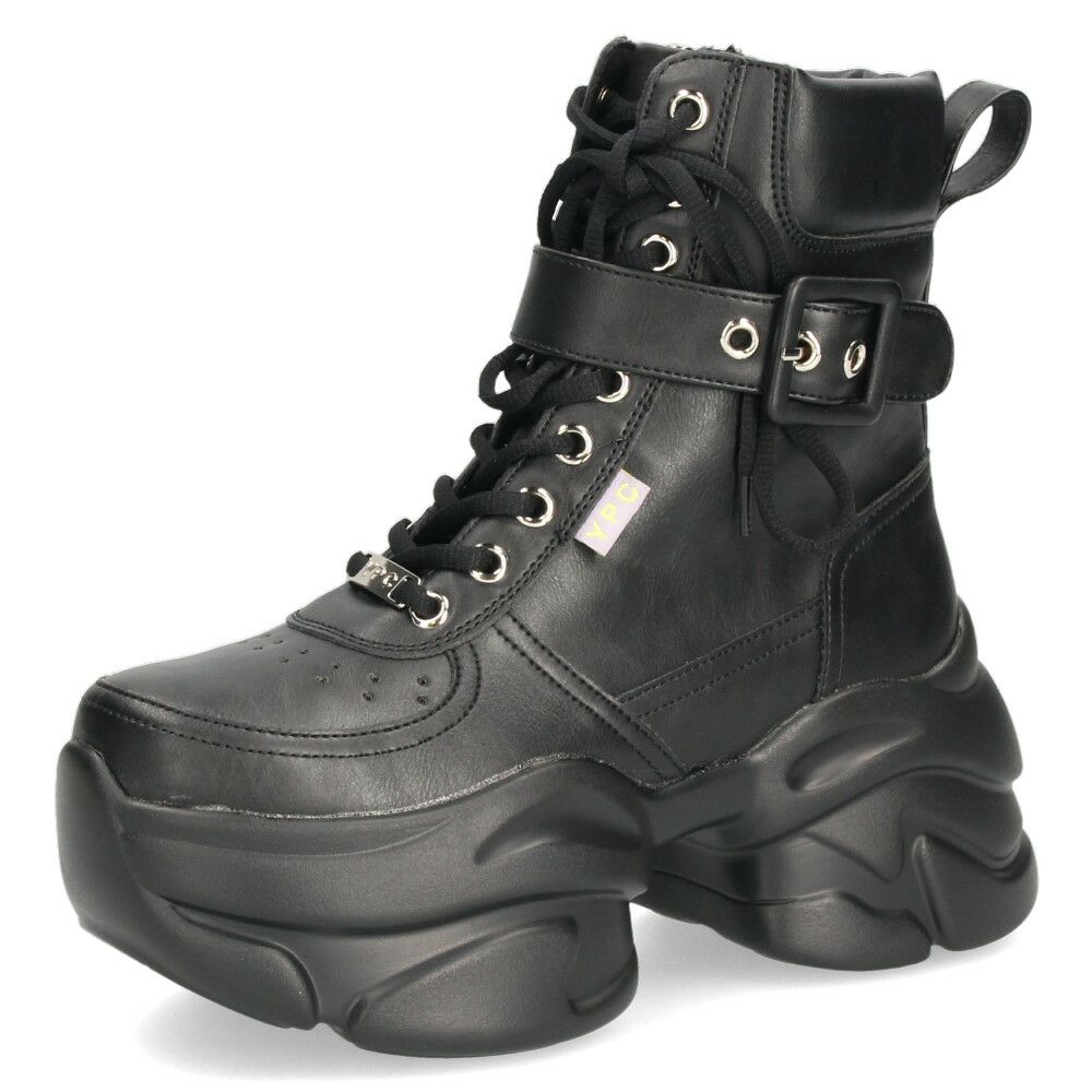ヨースケ 厚底ハイカットスニーカー レースアップ サイドファスナー 靴 レディース YOSUKE 4450082 幅広 3E ブラック 黒 ブーツ 厚底ブーツ
