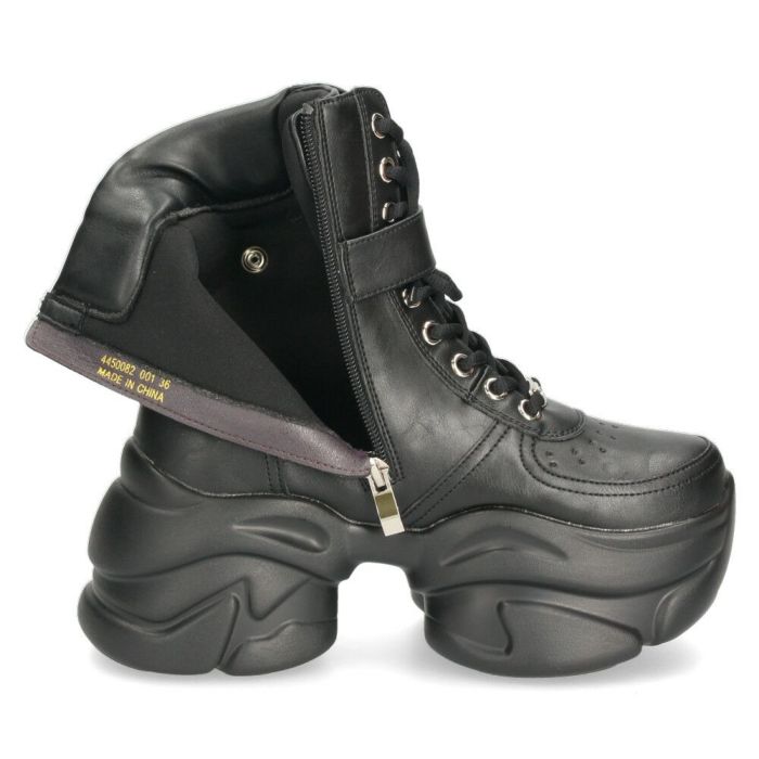 ヨースケ 厚底ハイカットスニーカー レースアップ サイドファスナー 靴 レディース YOSUKE 4450082 幅広 3E ブラック 黒 ブーツ 厚底ブーツ