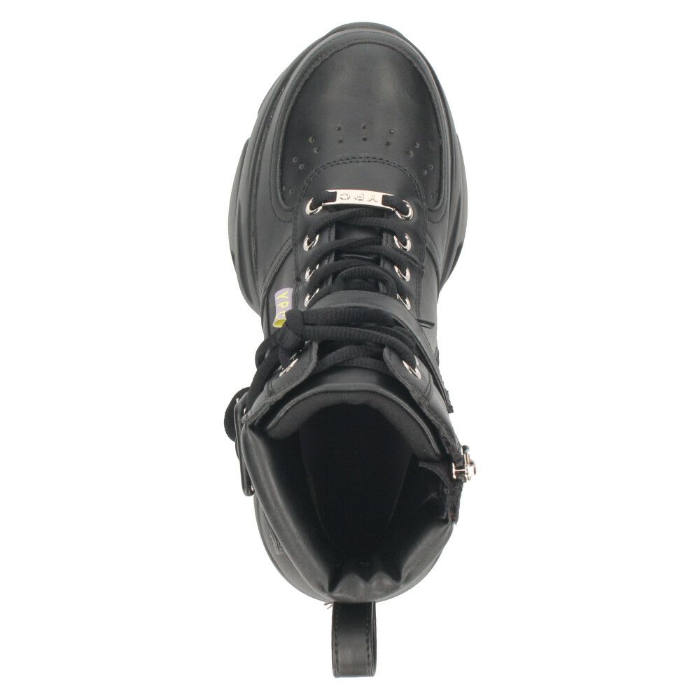 ヨースケ 厚底ハイカットスニーカー レースアップ サイドファスナー 靴 レディース YOSUKE 4450082 幅広 3E ブラック 黒 ブーツ 厚底ブーツ