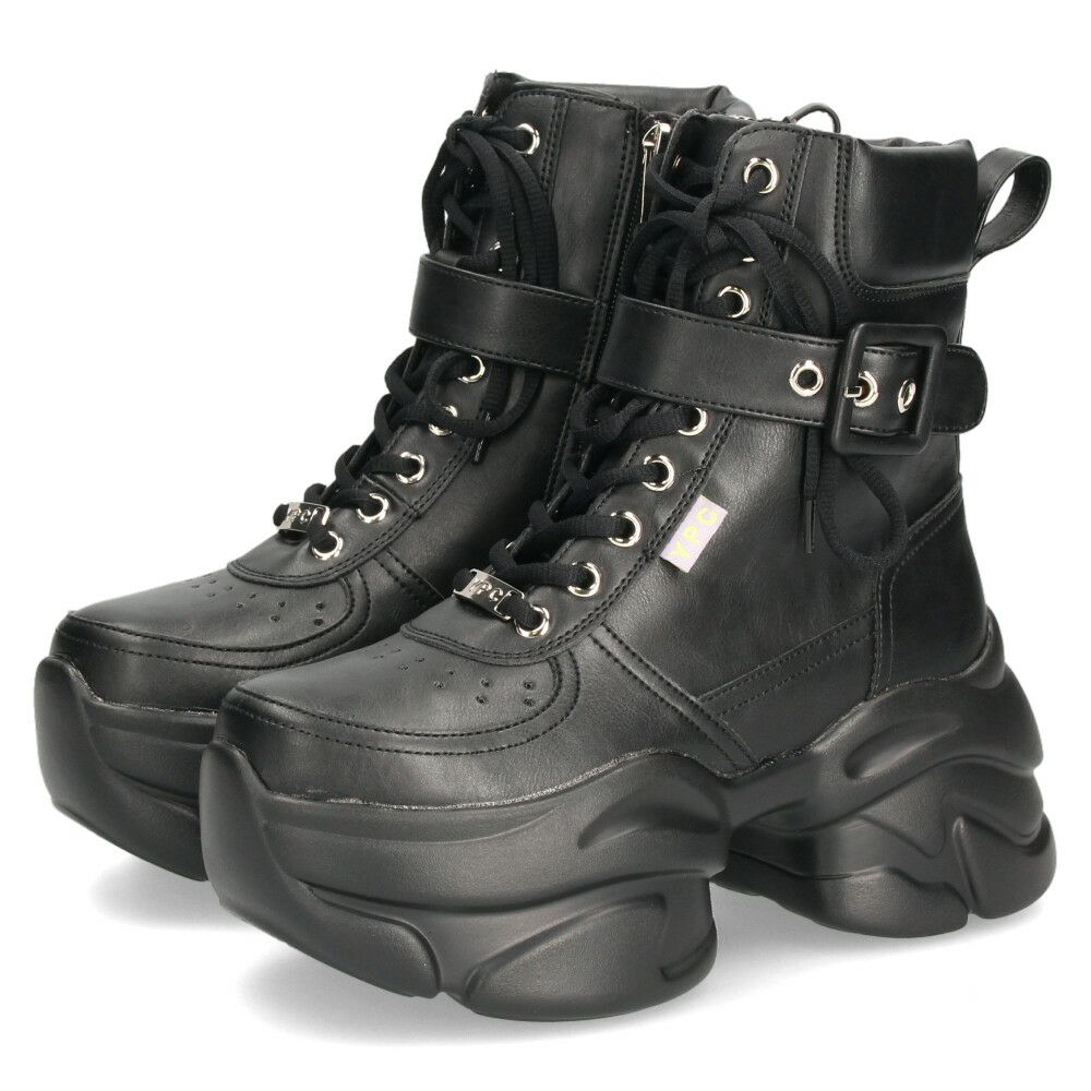 ヨースケ 厚底ハイカットスニーカー レースアップ サイドファスナー 靴 レディース YOSUKE 4450082 幅広 3E ブラック 黒 ブーツ 厚底ブーツ
