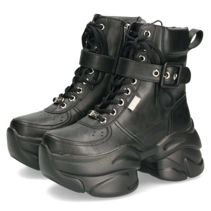 ヨースケ 厚底ハイカットスニーカー レースアップ サイドファスナー 靴 レディース YOSUKE 4450082 幅広 3E ブラック 黒 ブーツ 厚底ブーツ