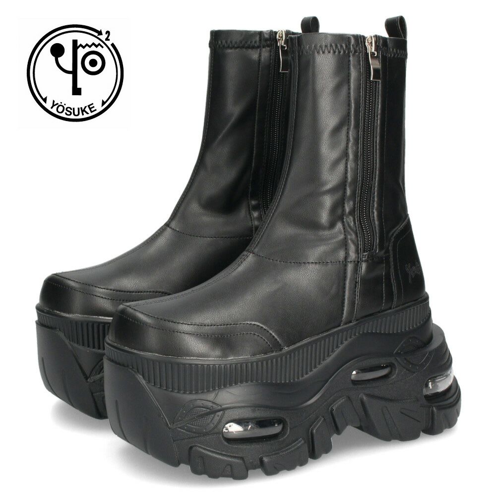 ヨースケ 厚底スニーカー サイドファスナー 靴 レディース YOSUKE 4460113 サイドファスナー 幅広 3E ブラック 黒 ブーツ 厚底ブーツ