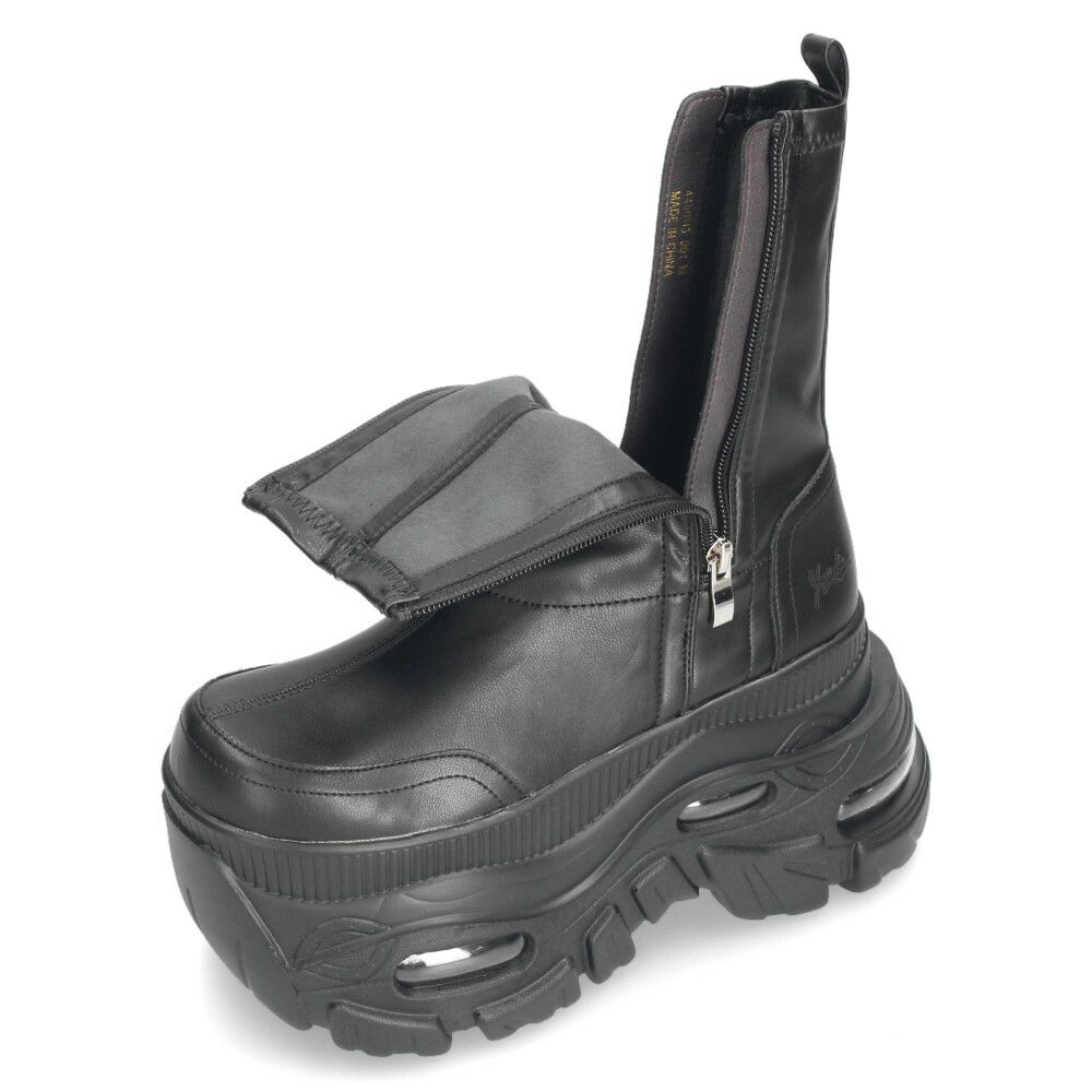 ヨースケ 厚底スニーカー サイドファスナー 靴 レディース YOSUKE 4460113 サイドファスナー 幅広 3E ブラック 黒 ブーツ 厚底ブーツ