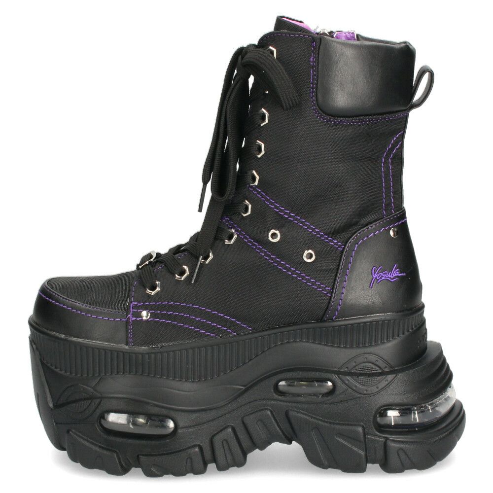 ヨースケ 厚底ハイカットスニーカー レースアップ サイドファスナー 靴 レディース YOSUKE 4460114 幅広 3E ブラック 黒 ブーツ 厚底ブーツ
