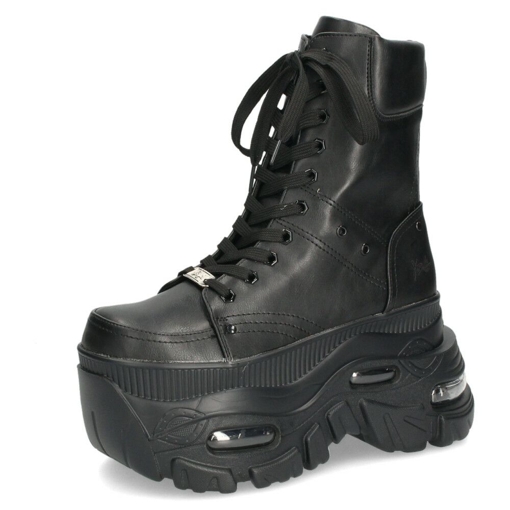 ヨースケ 厚底ハイカットスニーカー レースアップ サイドファスナー 靴 レディース YOSUKE 4460114 幅広 3E ブラック 黒 ブーツ 厚底ブーツ