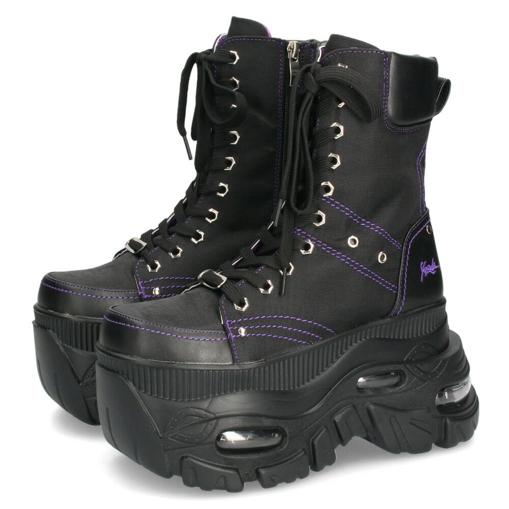 ヨースケ 厚底ハイカットスニーカー レースアップ サイドファスナー 靴 レディース YOSUKE 4460114 幅広 3E ブラック 黒 ブーツ 厚底ブーツ