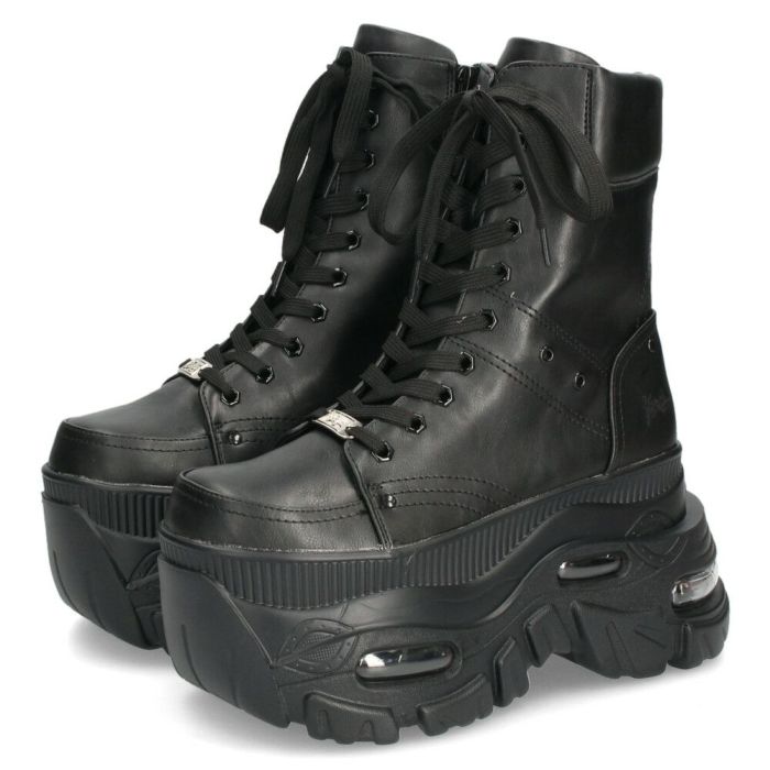 ヨースケ 厚底ハイカットスニーカー レースアップ サイドファスナー 靴 レディース YOSUKE 4460114 幅広 3E ブラック 黒 ブーツ 厚底ブーツ