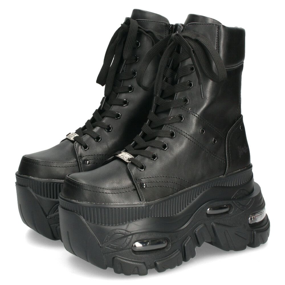 ヨースケ 厚底ハイカットスニーカー レースアップ サイドファスナー 靴 レディース YOSUKE 4460114 幅広 3E ブラック 黒 ブーツ 厚底ブーツ