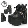 ヨースケ 厚底ブーツ レディース 靴 YOSUKE 4460118 ベルト チェーン サイドファスナー レースアップ 幅広 3E ブラック 黒 ブーツ