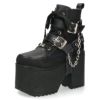 ヨースケ 厚底ブーツ レディース 靴 YOSUKE 4460118 ベルト チェーン サイドファスナー レースアップ 幅広 3E ブラック 黒 ブーツ