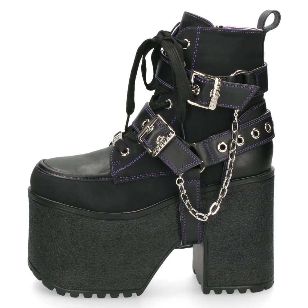 ヨースケ 厚底ブーツ レディース 靴 YOSUKE 4460118 ベルト チェーン サイドファスナー レースアップ 幅広 3E ブラック 黒 ブーツ