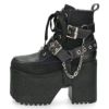 ヨースケ 厚底ブーツ レディース 靴 YOSUKE 4460118 ベルト チェーン サイドファスナー レースアップ 幅広 3E ブラック 黒 ブーツ