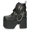 ヨースケ 厚底ブーツ レディース 靴 YOSUKE 4460118 ベルト チェーン サイドファスナー レースアップ 幅広 3E ブラック 黒 ブーツ