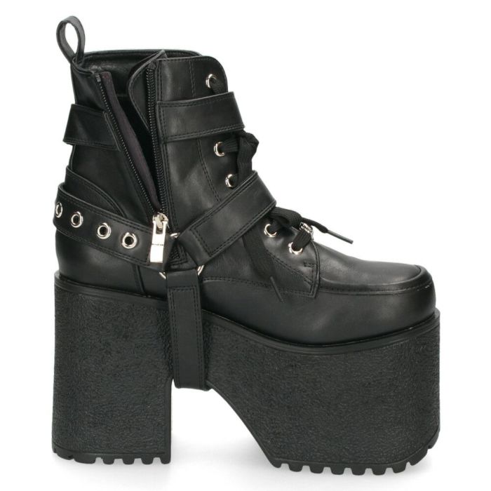 ヨースケ 厚底ブーツ レディース 靴 YOSUKE 4460118 ベルト チェーン サイドファスナー レースアップ 幅広 3E ブラック 黒 ブーツ