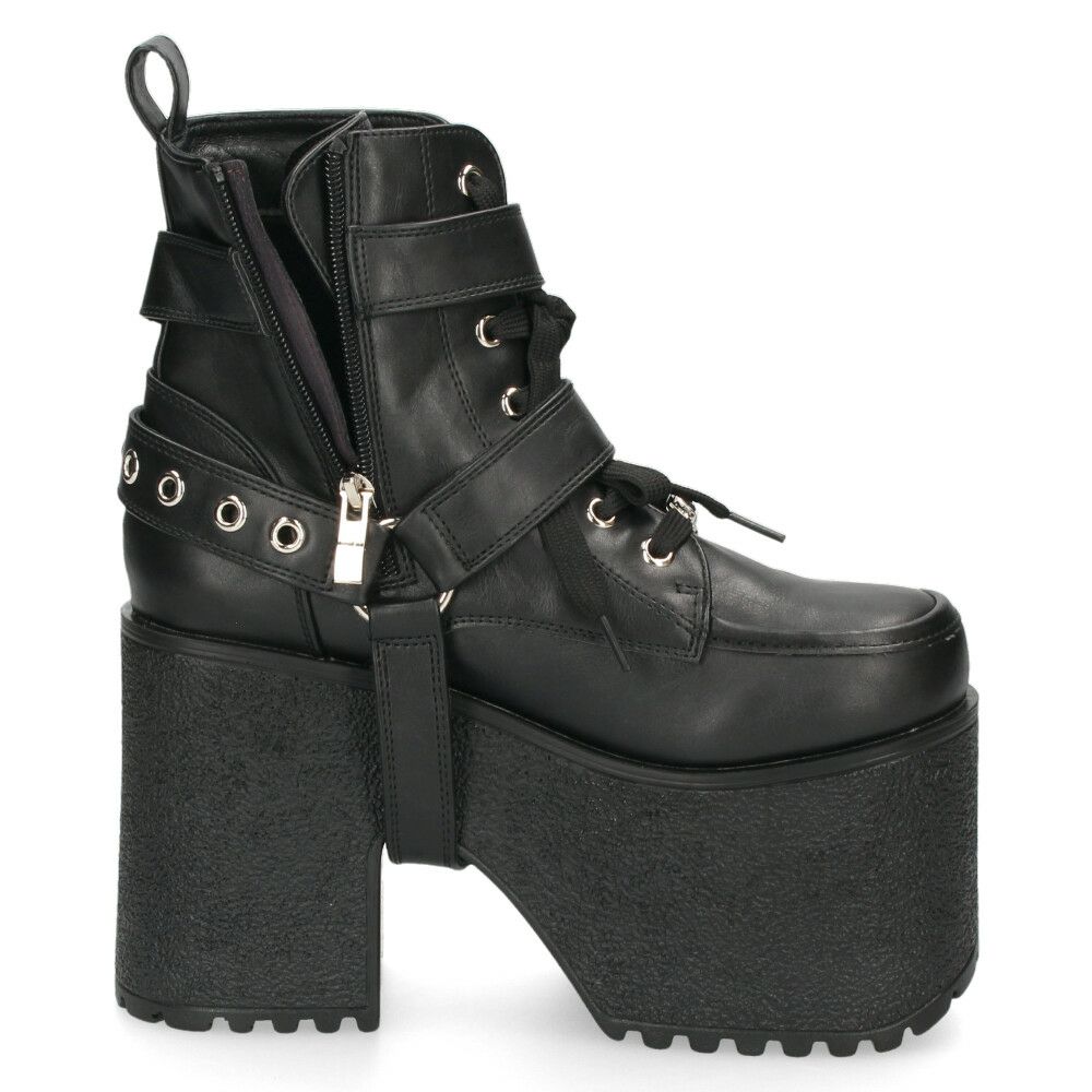 ヨースケ 厚底ブーツ レディース 靴 YOSUKE 4460118 ベルト チェーン サイドファスナー レースアップ 幅広 3E ブラック 黒 ブーツ