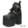 ヨースケ 厚底ブーツ レディース 靴 YOSUKE 4460118 ベルト チェーン サイドファスナー レースアップ 幅広 3E ブラック 黒 ブーツ