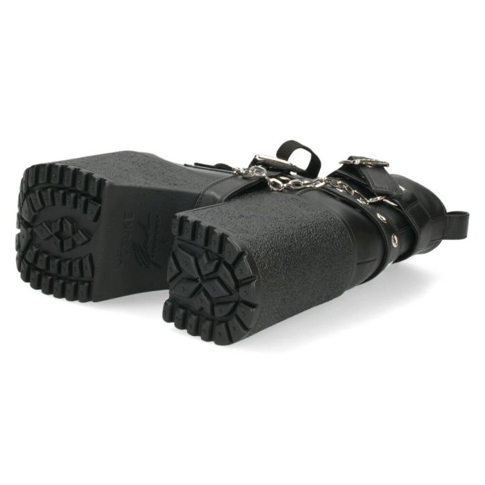 ヨースケ 厚底ブーツ レディース 靴 YOSUKE 4460118 ベルト チェーン サイドファスナー レースアップ 幅広 3E ブラック 黒 ブーツ