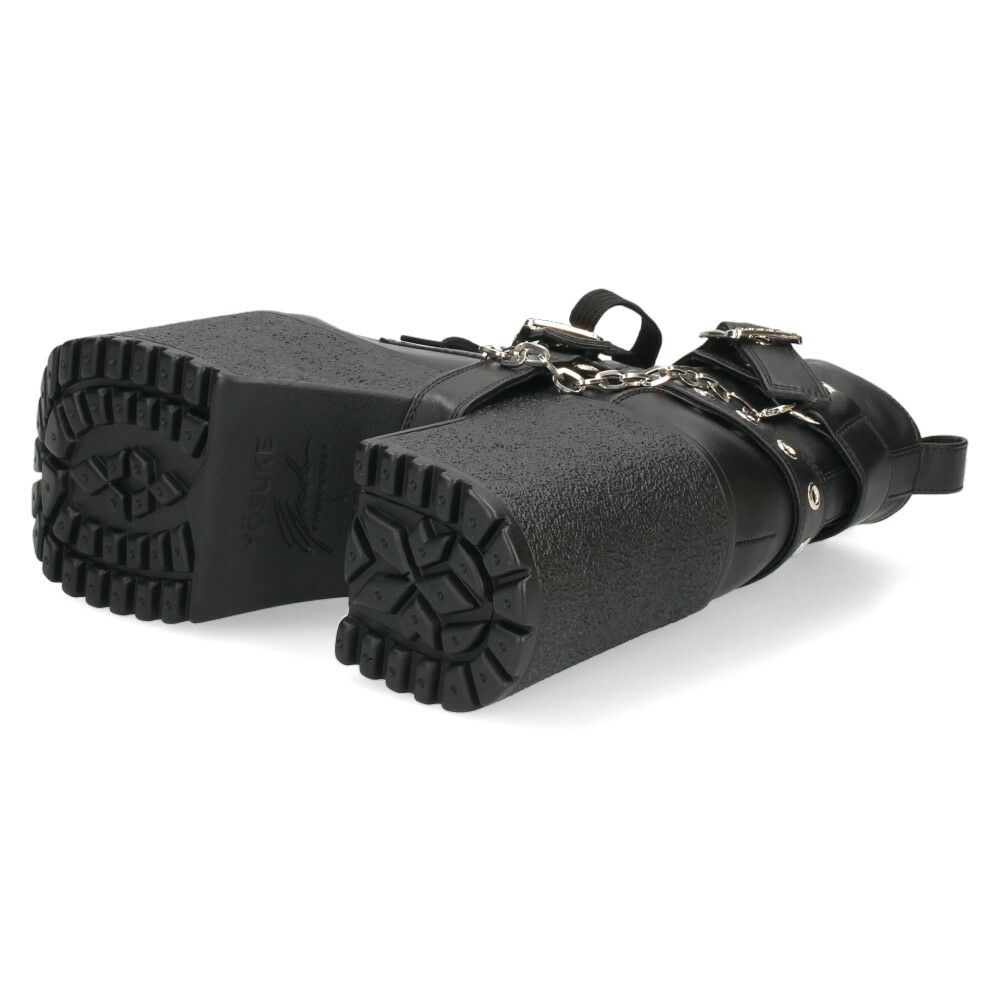 ヨースケ 厚底ブーツ レディース 靴 YOSUKE 4460118 ベルト チェーン サイドファスナー レースアップ 幅広 3E ブラック 黒 ブーツ