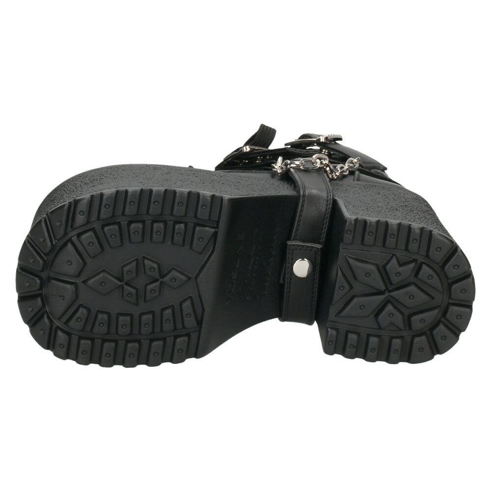 ヨースケ 厚底ブーツ レディース 靴 YOSUKE 4460118 ベルト チェーン サイドファスナー レースアップ 幅広 3E ブラック 黒 ブーツ