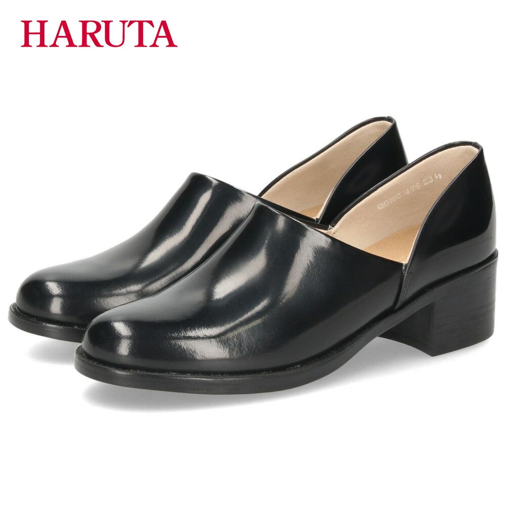 ヒールアップスポックシューズ レディース ハルタ HARUTA 476 靴 革靴 黒 クロ ブラック 3E スポックシューズ 太ヒール スタイルアップ 日本製