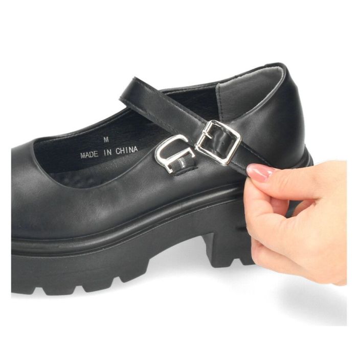 厚底 パンプス レディース 靴 メリージェーン 黒 ブラック ストラップ ラウンドトゥ 歩きやすい 軽量 トラックソール ボリュームソール TS3882