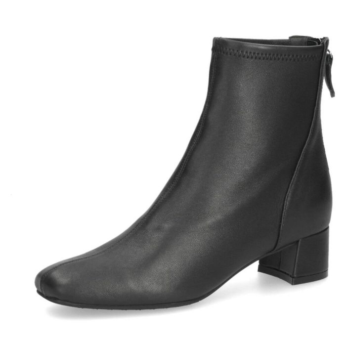 MELMO メルモ 8062 ブーツ ストレッチショートブーツ ショート 靴 本革 2E ファスナー付き チャンキーヒール 防滑ソール スクエアトゥ ブラック オーク