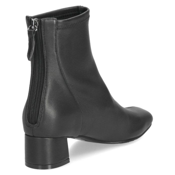 MELMO メルモ 8062 ブーツ ストレッチショートブーツ ショート 靴 本革 2E ファスナー付き チャンキーヒール 防滑ソール スクエアトゥ ブラック オーク