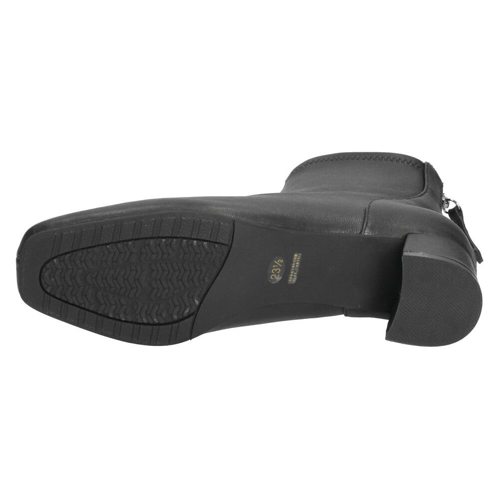 MELMO メルモ 8062 ブーツ ストレッチショートブーツ ショート 靴 本革 2E ファスナー付き チャンキーヒール 防滑ソール スクエアトゥ ブラック オーク