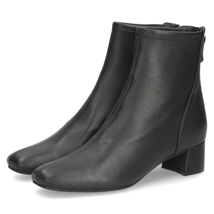 MELMO メルモ 8062 ブーツ ストレッチショートブーツ ショート 靴 本革 2E ファスナー付き チャンキーヒール 防滑ソール スクエアトゥ ブラック オーク