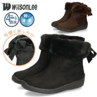 ショートブーツ レディース ブーツ ファー あったか 裏ボア仕様 ３E 幅広 防水 軽量 防寒 防滑 柔らかい 防臭 靴 リボン付き Willson Lee ウィルソンリー 7775