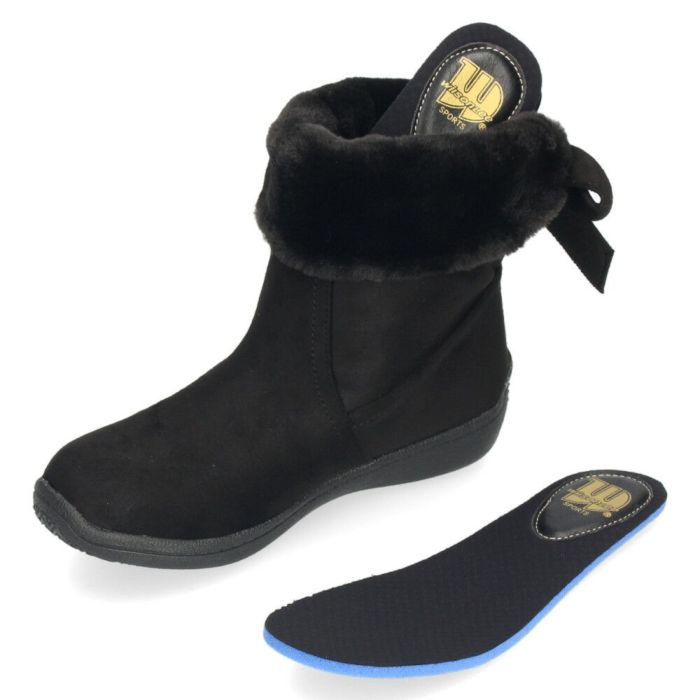 ショートブーツ レディース ブーツ ファー あったか 裏ボア仕様 ３E 幅広 防水 軽量 防寒 防滑 柔らかい 防臭 靴 リボン付き Willson Lee ウィルソンリー 7775