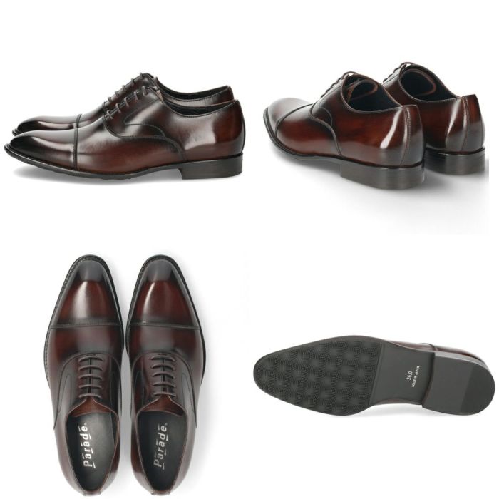 ビジネスシューズ 本革 メンズ 紳士靴 日本製 靴 ストレートチップ Uチップ 内羽根 外羽根 3E 幅広 撥水 牛革 通勤 冠婚葬祭 就活 フォーマル Parade パレード 22001 22002