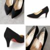 パンプス ブラック 黒 ベージュ ワイン ハイヒール ポインテッドトゥ Vカット サテン 光沢 178 メタルルージュ 7センチ ヒール レッドソール ブラックソール 