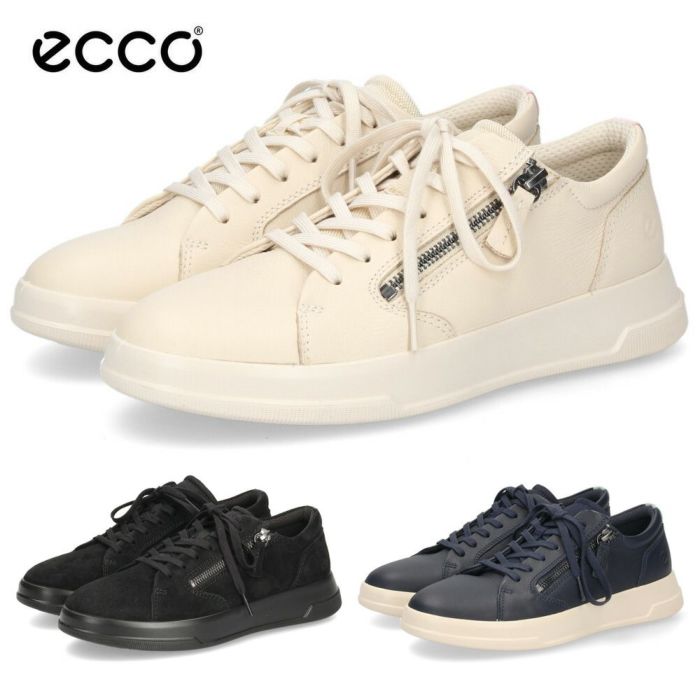 エコー ecco スニーカー レザースニーカー レディース 靴 223813 MOVE W ZIP LACE SNEAKER 本革 サイドジップ レースアップ コンフォートシューズ  快適な履き心地 カジュアル