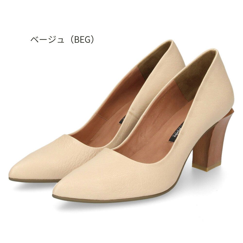 パンプス ハイヒール 黒 本革 ラボキゴシ ワークス 12680 ブラック ベージュ サンド 太ヒール ポインテッドトゥ レディース 靴 日本製 RABOKIGOSHI works
