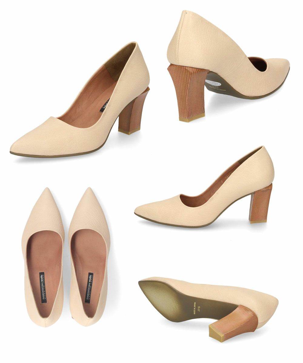 パンプス ハイヒール 黒 本革 ラボキゴシ ワークス 12680 ブラック ベージュ サンド 太ヒール ポインテッドトゥ レディース 靴 日本製 RABOKIGOSHI works