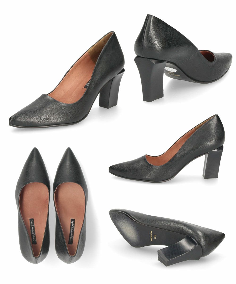 パンプス ハイヒール 黒 本革 ラボキゴシ ワークス 12680 ブラック ベージュ サンド 太ヒール ポインテッドトゥ レディース 靴 日本製 RABOKIGOSHI works