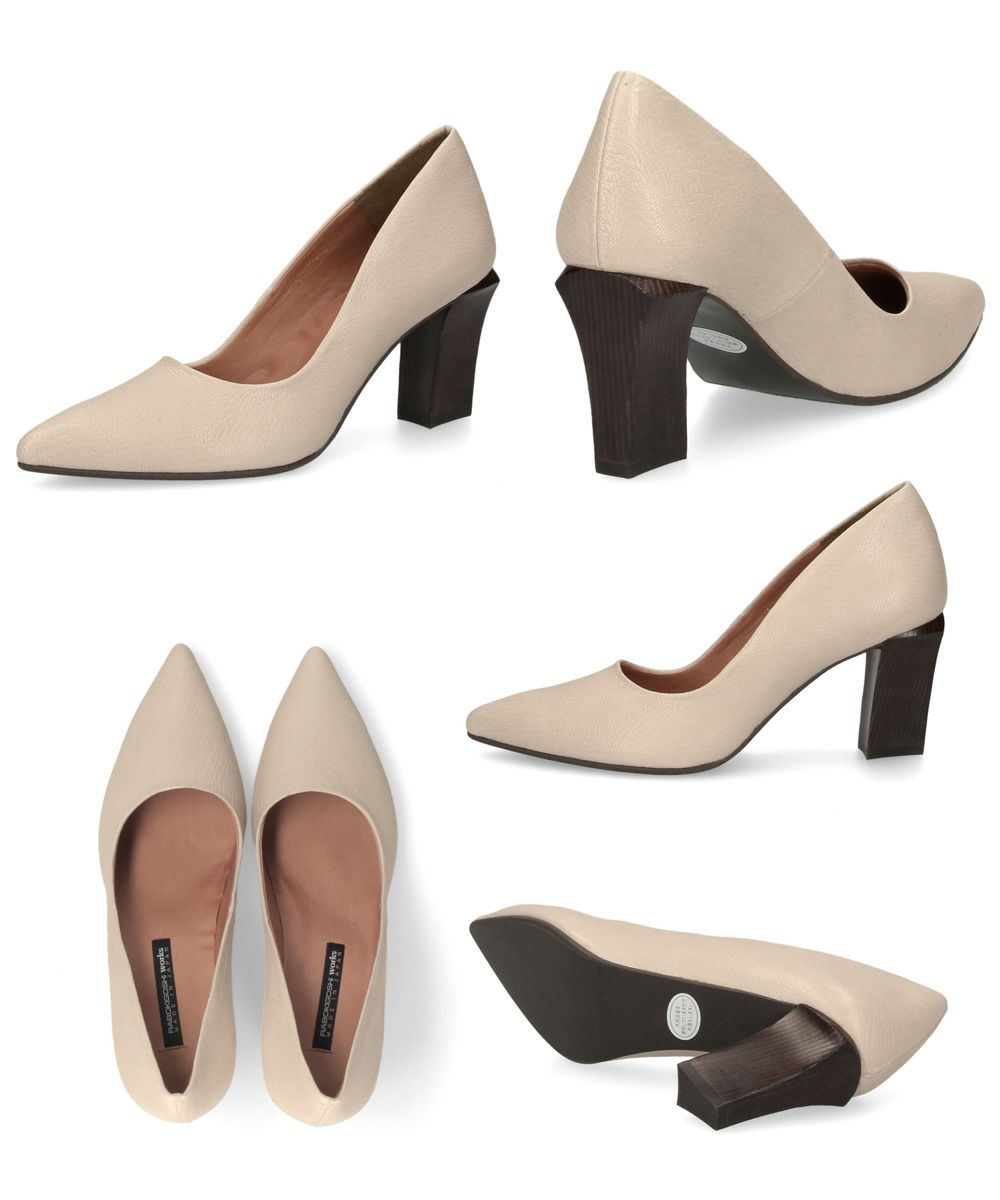 パンプス ハイヒール 黒 本革 ラボキゴシ ワークス 12680 ブラック ベージュ サンド 太ヒール ポインテッドトゥ レディース 靴 日本製 RABOKIGOSHI works